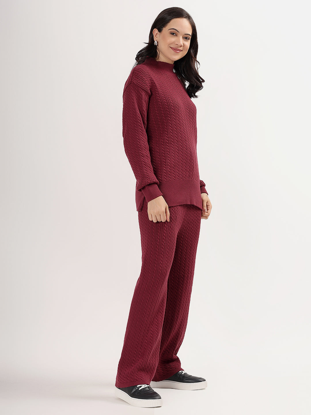 Chic Knit Lounge Set for Women by Kvetoo | Winter Co-ord with Wide Leg Pants