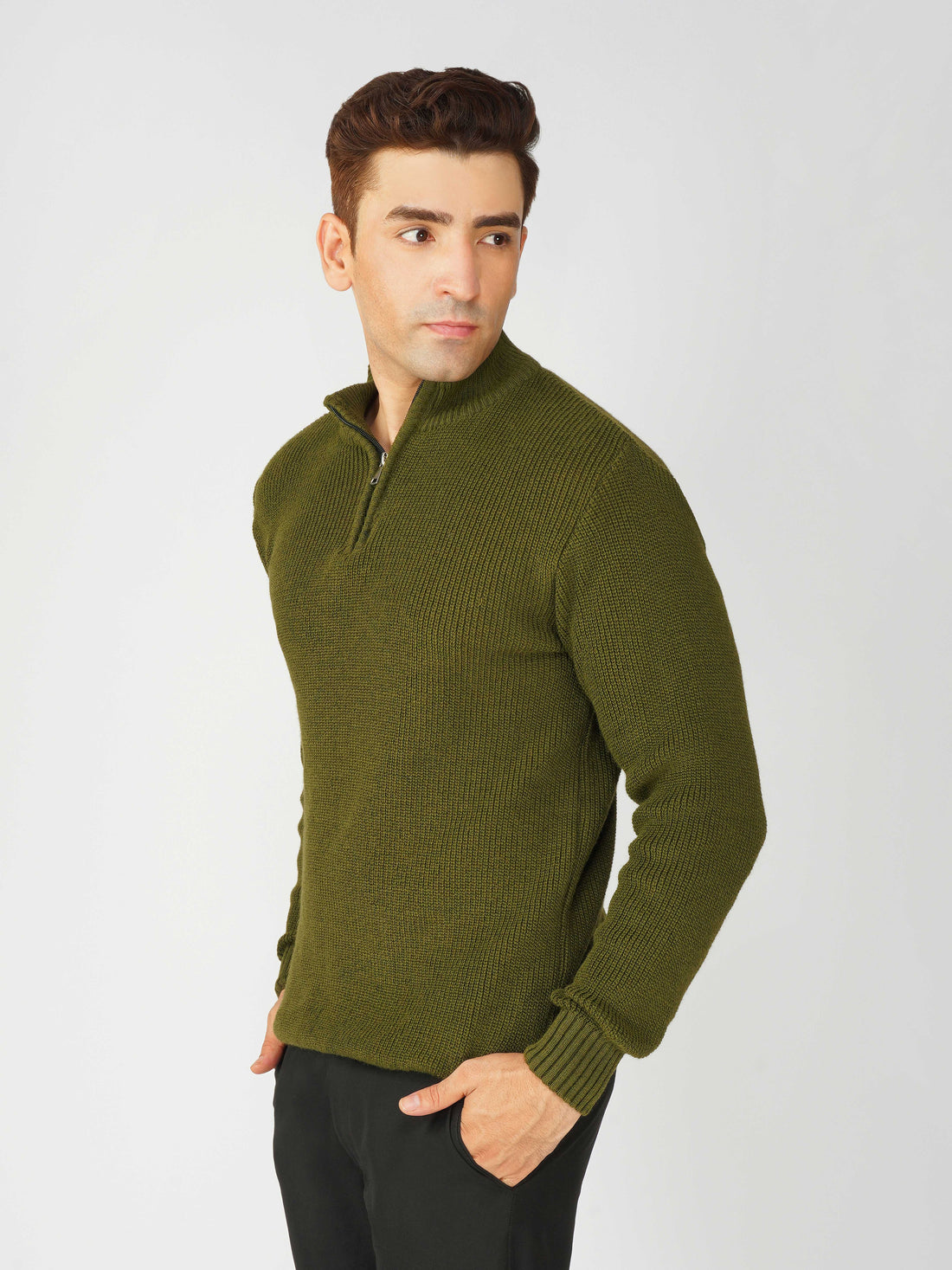Kvetoo Men’s High Neck Quarter Zip Wool Sweater – Knitted Winter Pullover for Office & Casual Wear