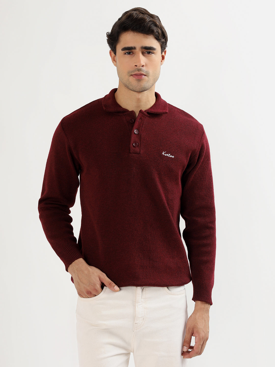 Kvetoo Men’s Polo Johnny Collar Sweater – Premium Winter Knitwear | Stylish & Comfortable Men's Pullover