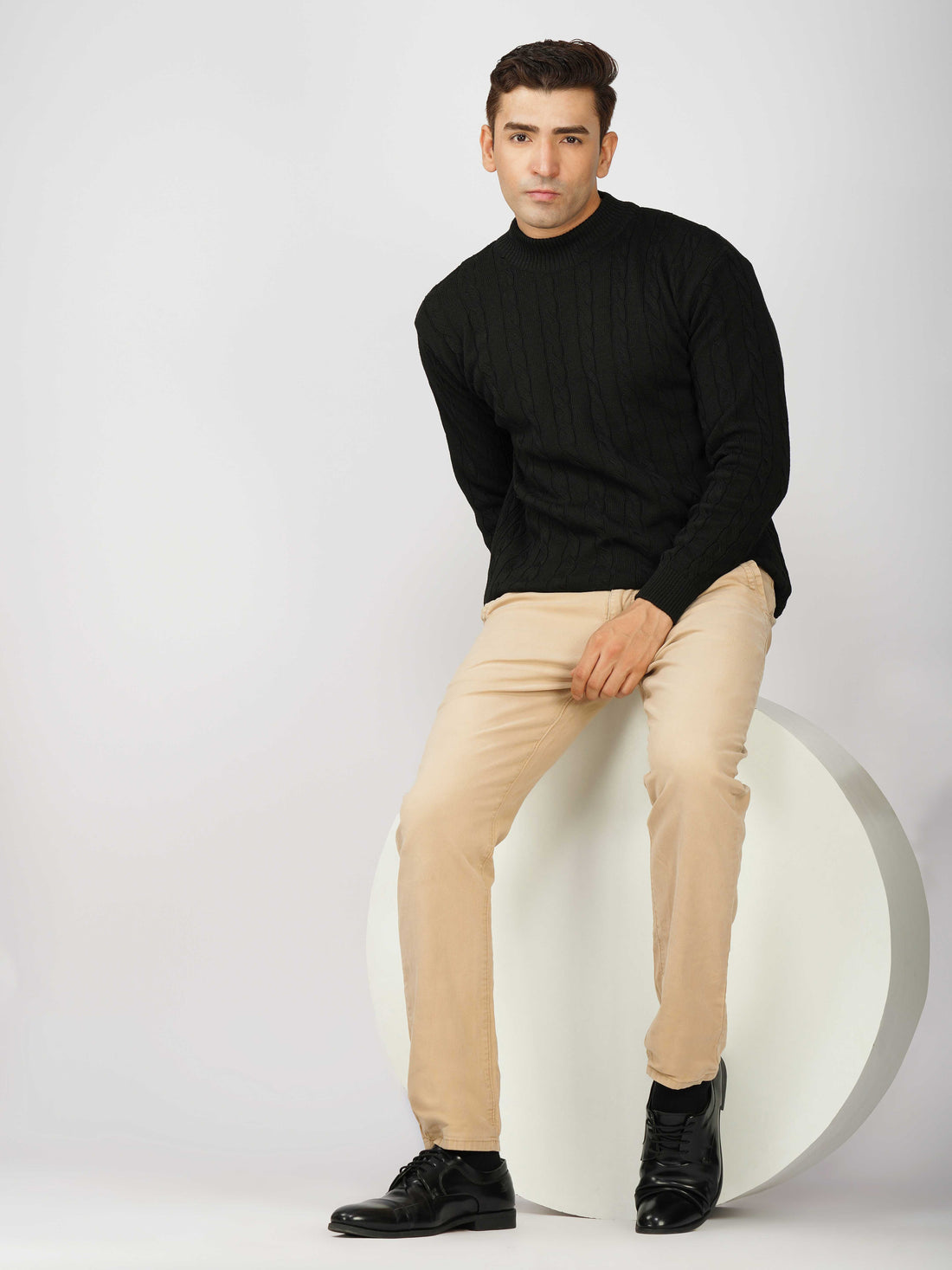 Kvetoo Men’s High Neck Cable Knit Sweater – Premium Knitted Winter Pullover for Men