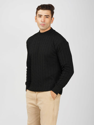 Kvetoo Men’s High Neck Cable Knit Sweater – Premium Knitted Winter Pullover for Men