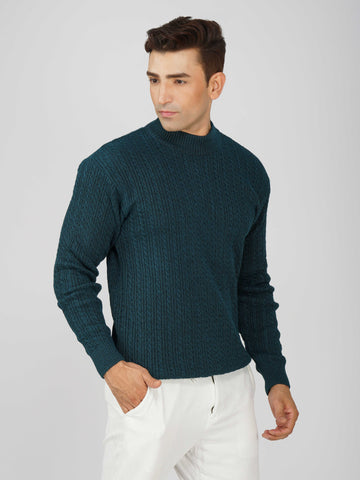 Kvetoo Men’s Small Cable Knit High Neck Sweater – Winter Warm Slim Fit Pullover