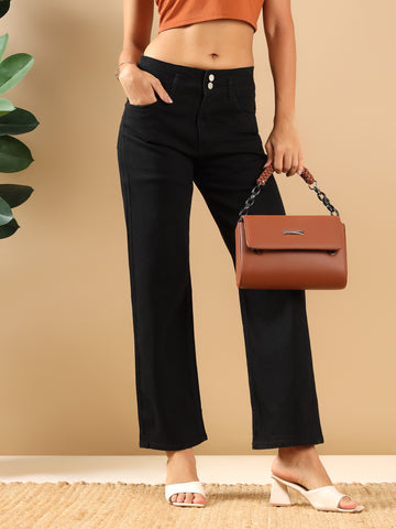 Kvetoo Women High Waist Black Jeans