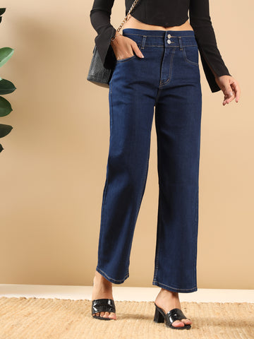 Kvetoo Women High Waist Light Blue Jeans
