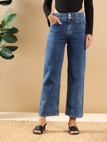 Kvetoo Women High Waist Denim Blue Jeans