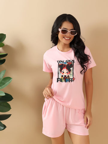 Women Round Neck Co-ord Set with Shorts