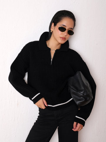 Kvetoo Women’s Textured Knit Half-Zip Collared Sweater