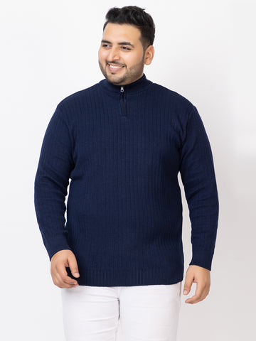 MEN HALF ZIPPER PLAIN PLUS SIZE SWEATER