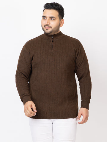 MEN HALF ZIPPER PLAIN PLUS SIZE SWEATER