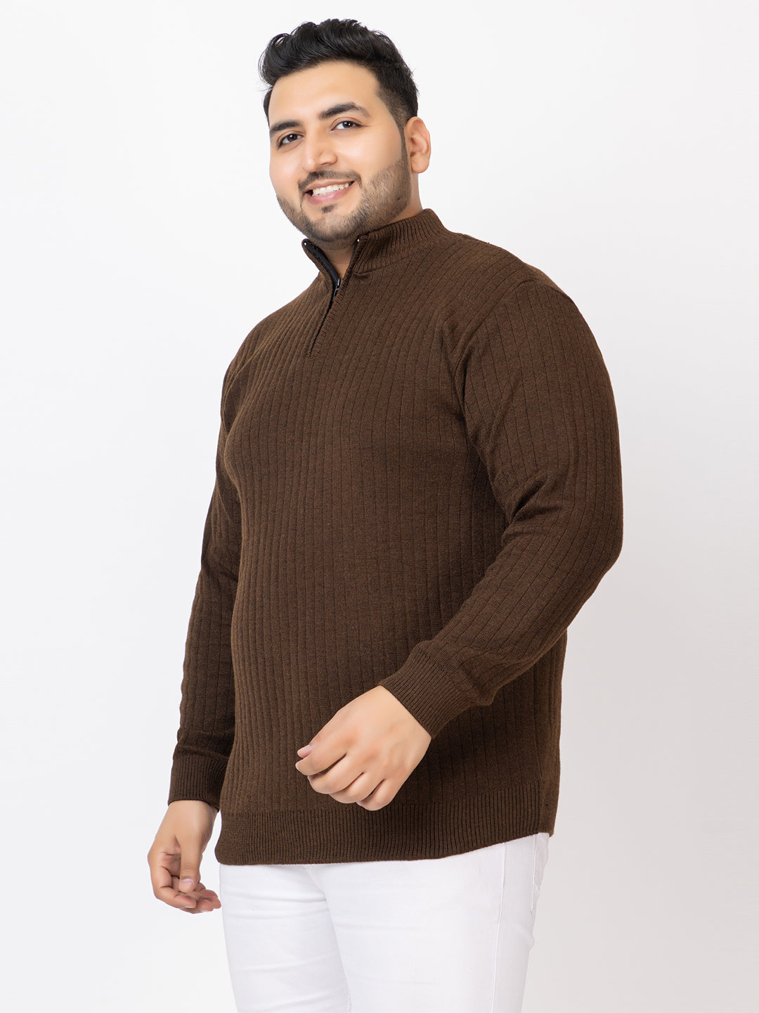 MEN HALF ZIPPER PLAIN PLUS SIZE SWEATER