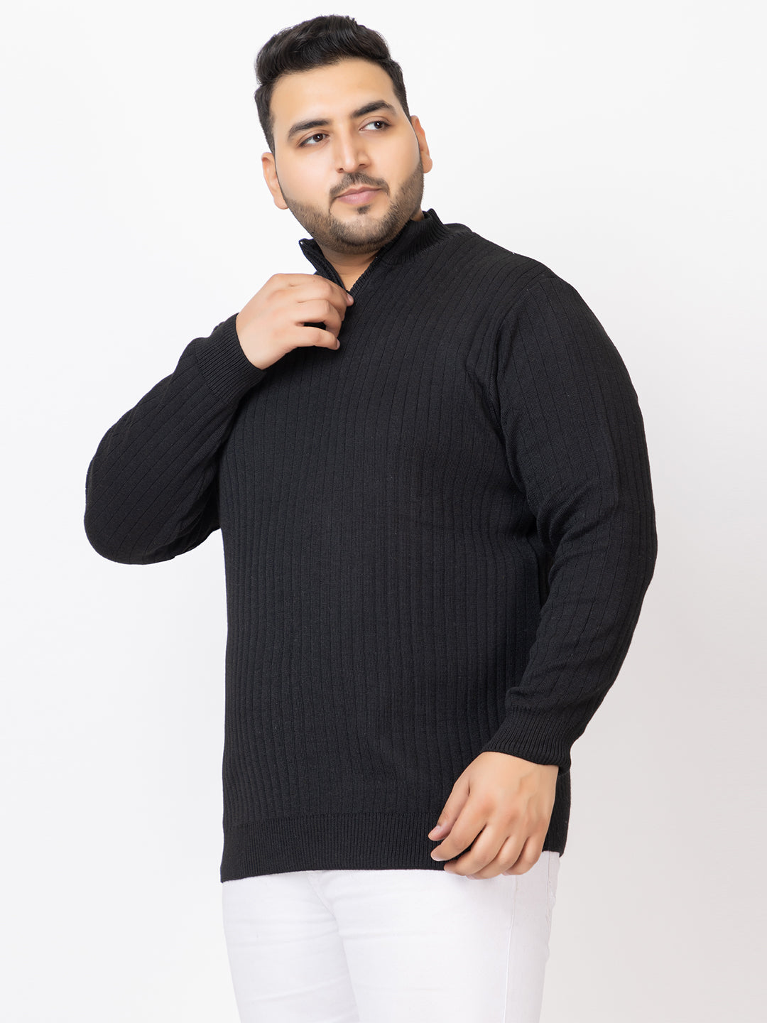 MEN HALF ZIPPER PLAIN PLUS SIZE SWEATER