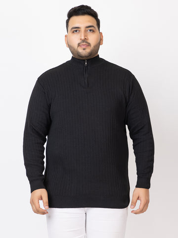 MEN HALF ZIPPER PLAIN PLUS SIZE SWEATER