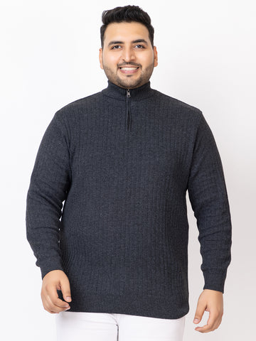 MEN HALF ZIPPER PLAIN PLUS SIZE SWEATER