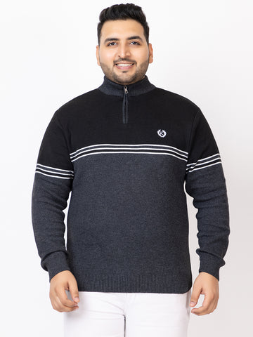 MEN HALF ZIPPER STRIPES PLUS SIZE SWEATER