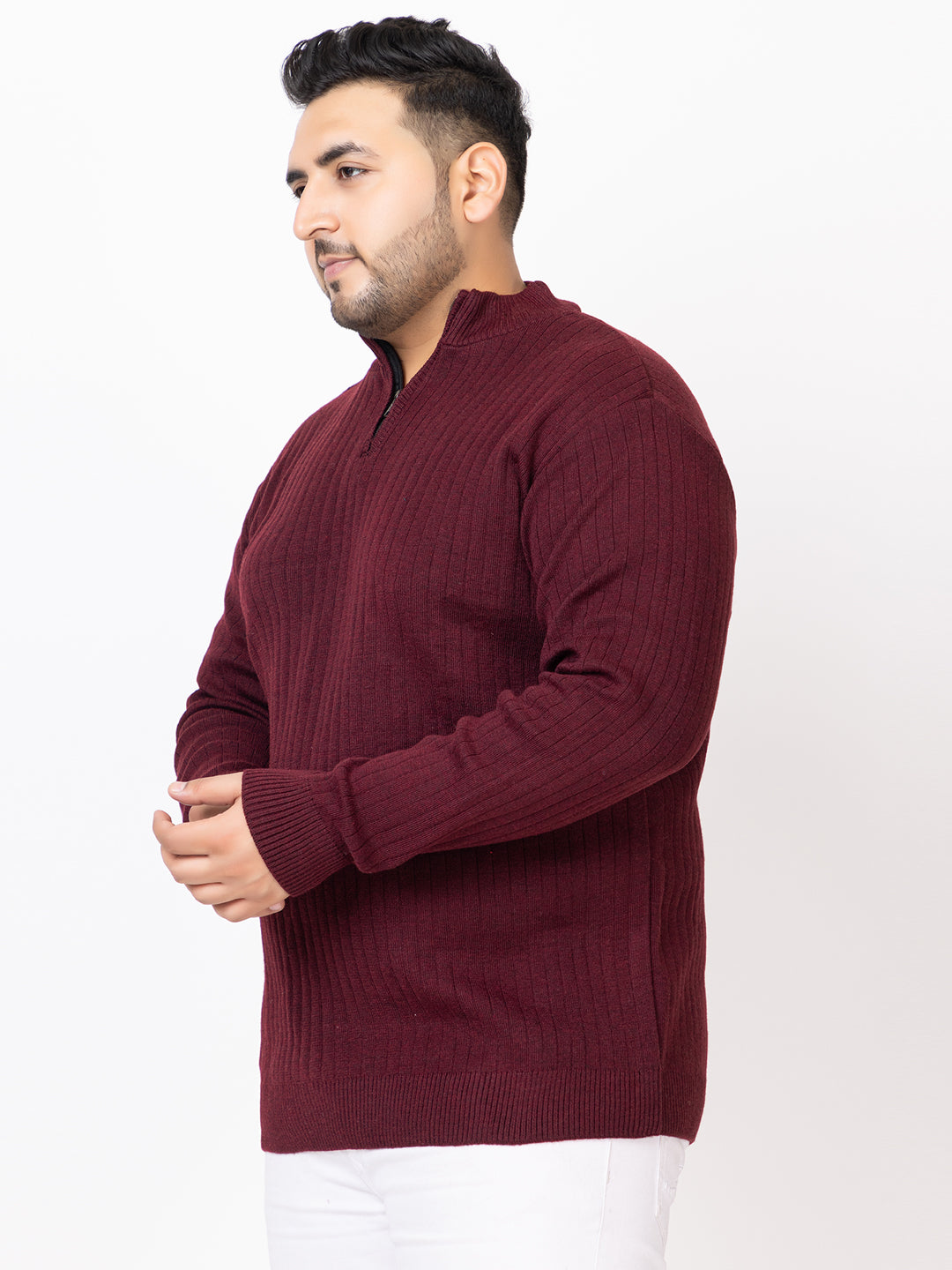 MEN HALF ZIPPER PLAIN PLUS SIZE SWEATER