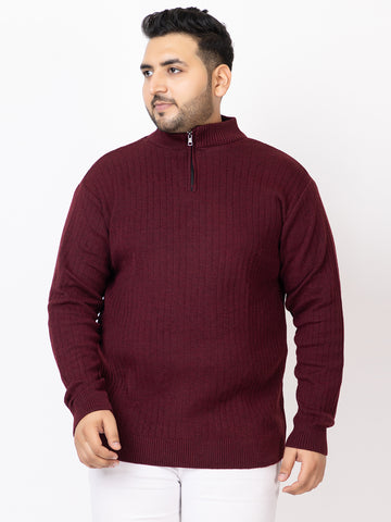 MEN HALF ZIPPER PLAIN PLUS SIZE SWEATER