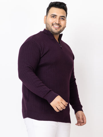 MEN HALF ZIPPER PLAIN PLUS SIZE SWEATER