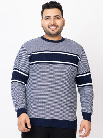 MEN ROUND NECK STRIPES PLUS SIZE SWEATER