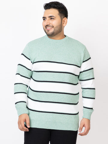 MEN ROUND NECK STRIPES PLUS SIZE SWEATER