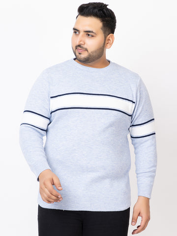 MEN ROUND NECK STRIPES PLUS SIZE SWEATER