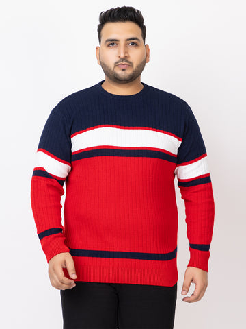 MEN ROUND NECK STRIPES PLUS SIZE SWEATER