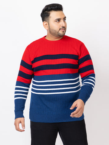 MEN ROUND NECK STRIPES PLUS SIZE SWEATER