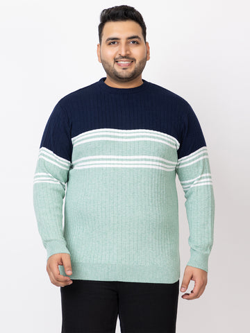 MEN ROUND NECK STRIPES PLUS SIZE SWEATER