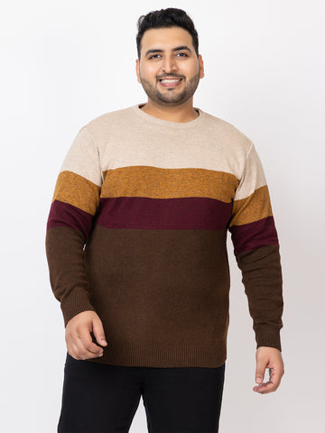 MEN ROUND NECK STRIPES PLUS SIZE SWEATER