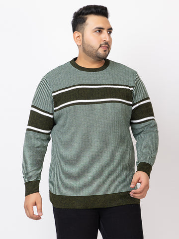 MEN ROUND NECK STRIPES PLUS SIZE SWEATER