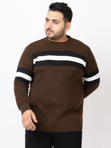 MEN ROUND NECK STRIPES PLUS SIZE SWEATER