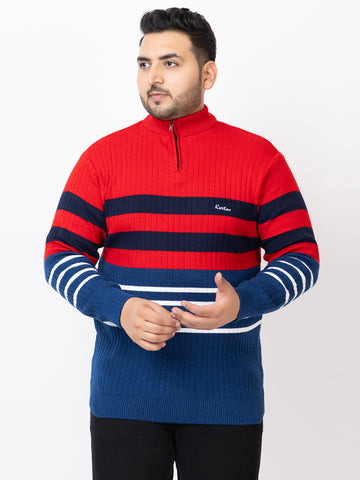 MEN HALF ZIPPER STRIPES PLUS SIZE SWEATER