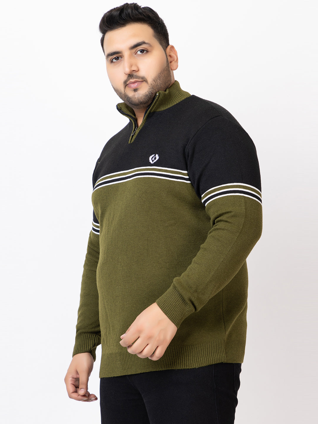 MEN HALF ZIPPER STRIPES PLUS SIZE SWEATER