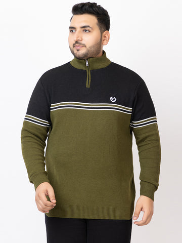 MEN HALF ZIPPER STRIPES PLUS SIZE SWEATER