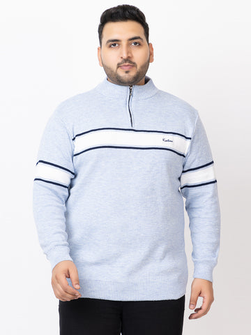 MEN HALF ZIPPER STRIPES PLUS SIZE SWEATER