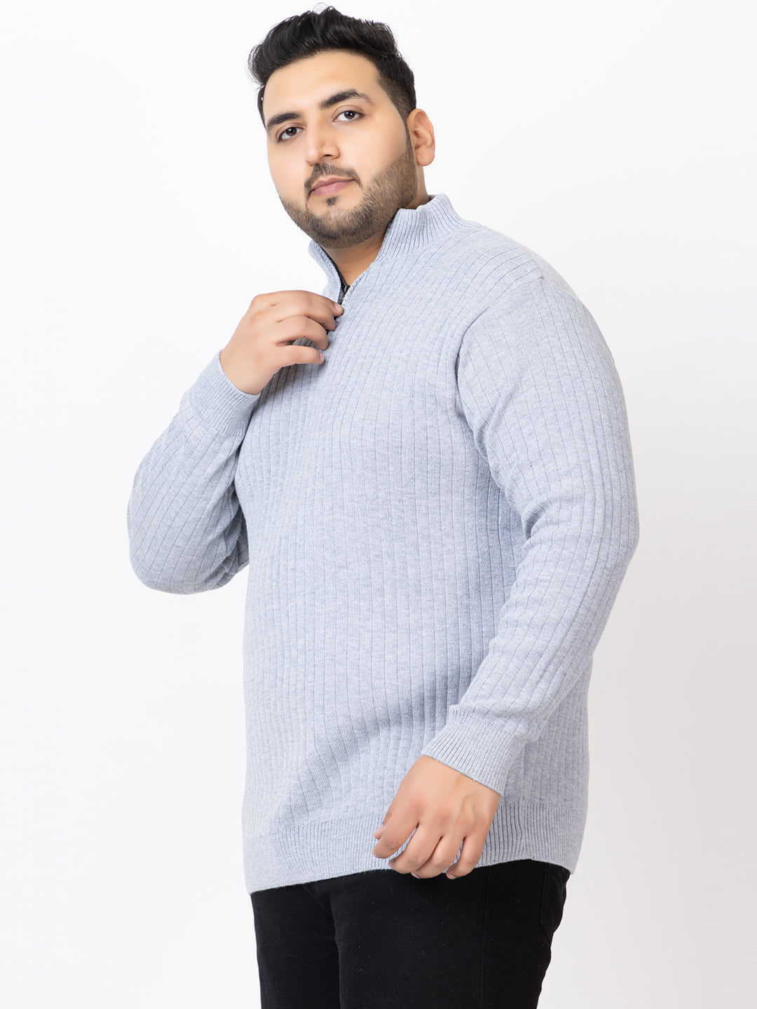 MEN HALF ZIPPER PLAIN PLUS SIZE SWEATER