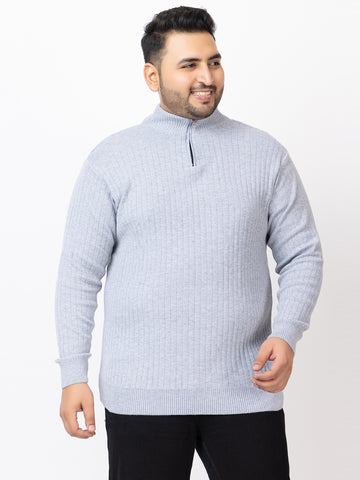 MEN HALF ZIPPER PLAIN PLUS SIZE SWEATER