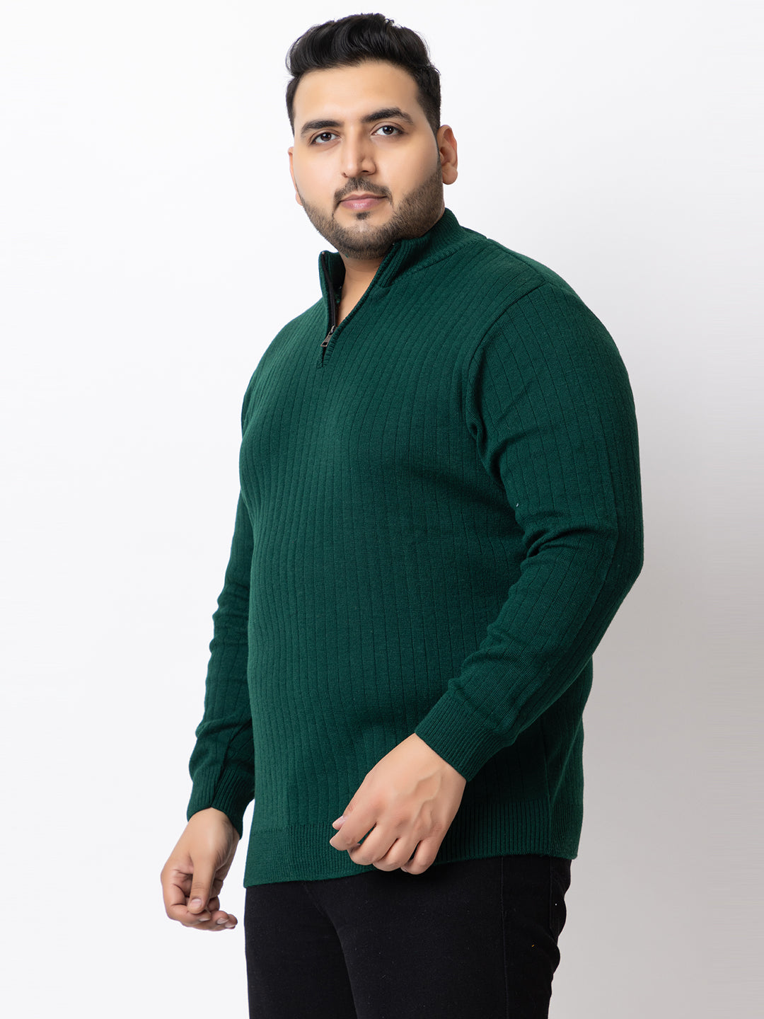 MEN HALF ZIPPER PLAIN PLUS SIZE SWEATER