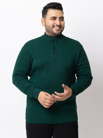 MEN HALF ZIPPER PLAIN PLUS SIZE SWEATER