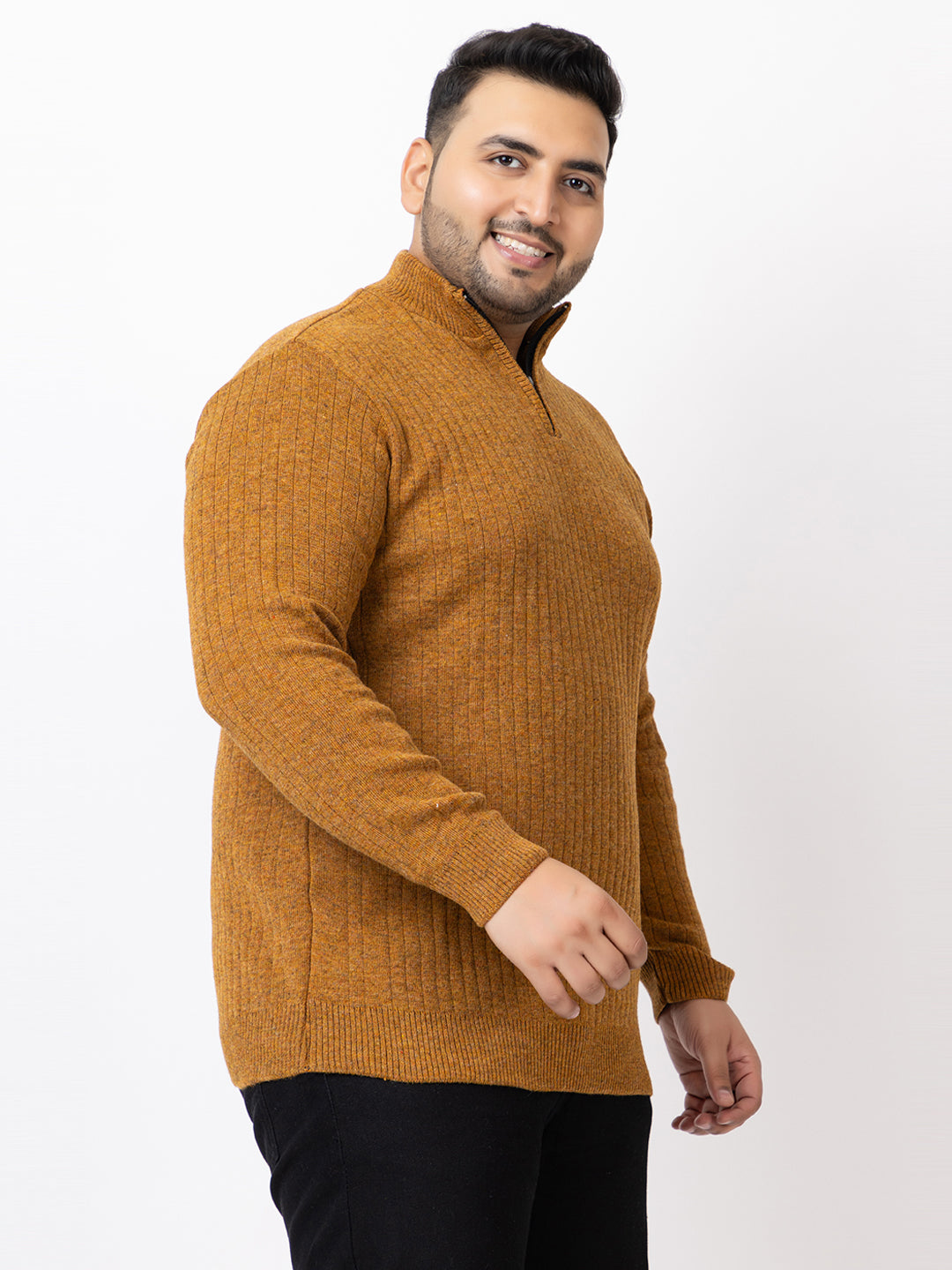 MEN HALF ZIPPER PLAIN PLUS SIZE SWEATER