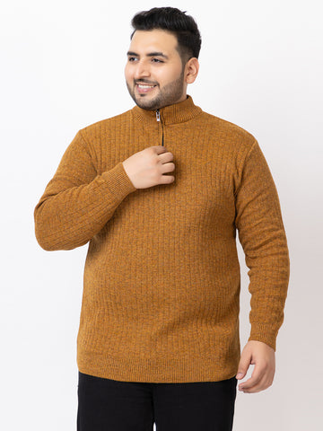 MEN HALF ZIPPER PLAIN PLUS SIZE SWEATER