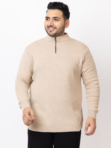 MEN HALF ZIPPER PLAIN PLUS SIZE SWEATER