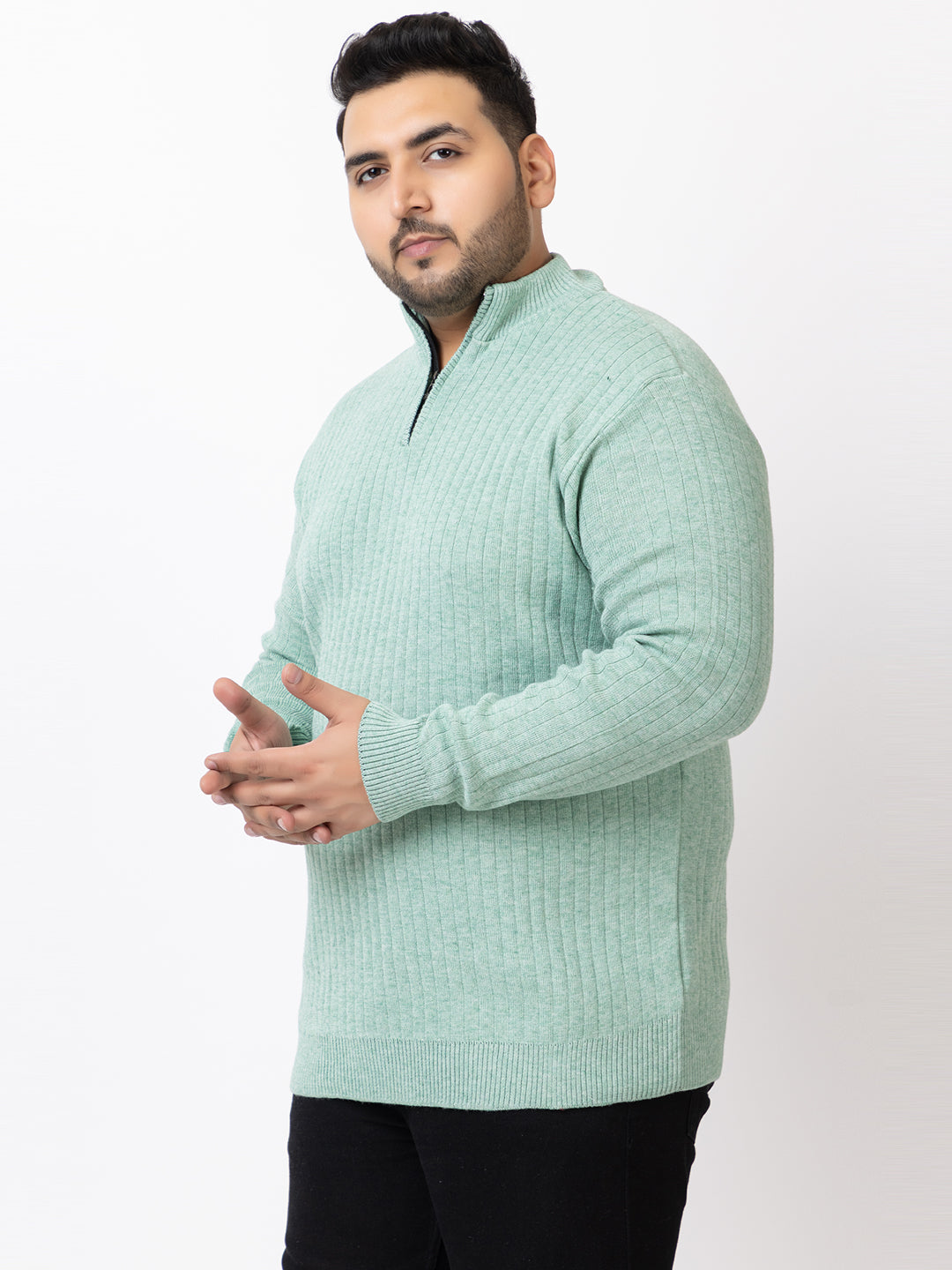 MEN HALF ZIPPER PLAIN PLUS SIZE SWEATER