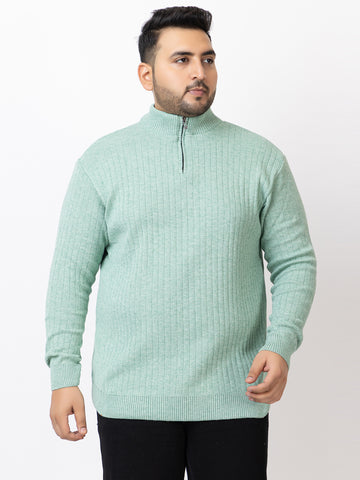 MEN HALF ZIPPER PLAIN PLUS SIZE SWEATER