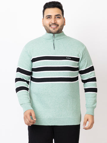 MEN HALF ZIPPER STRIPES PLUS SIZE SWEATER