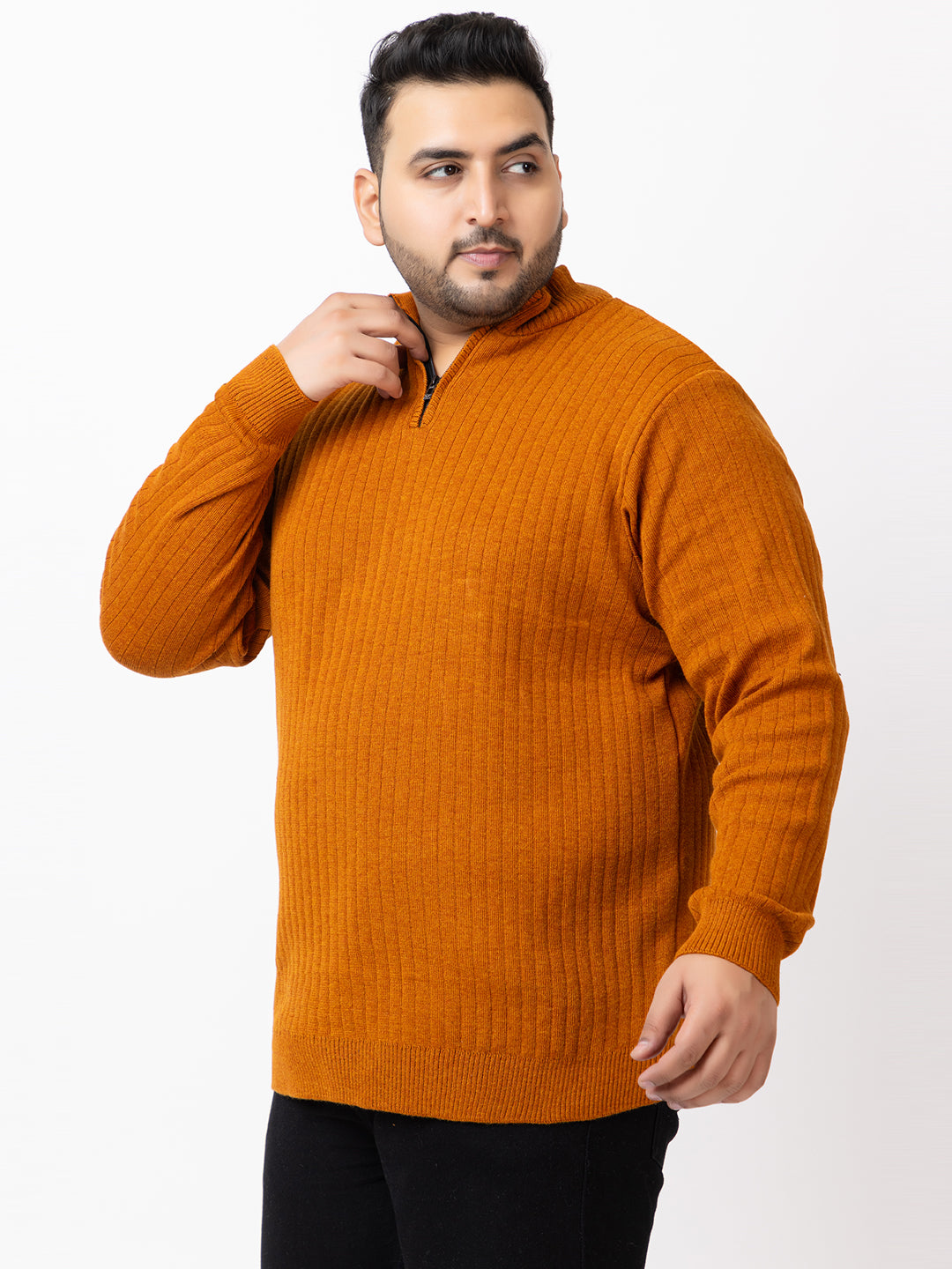 MEN HALF ZIPPER PLAIN PLUS SIZE SWEATER