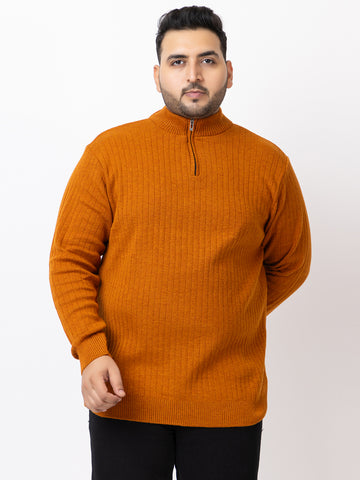 MEN HALF ZIPPER PLAIN PLUS SIZE SWEATER