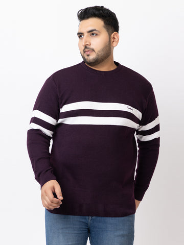 MEN ROUND NECK STRIPES PLUS SIZE SWEATER