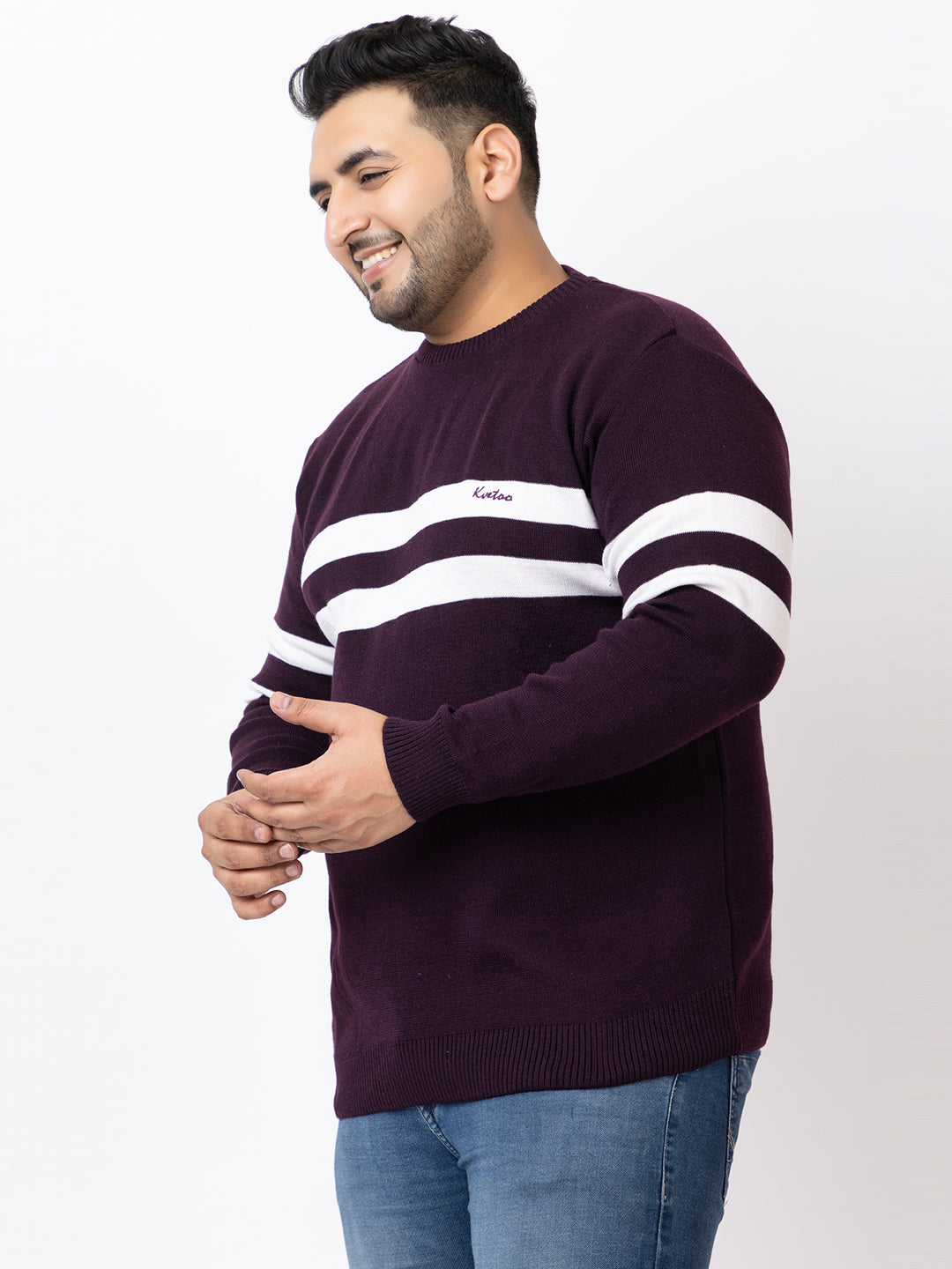 MEN ROUND NECK STRIPES PLUS SIZE SWEATER