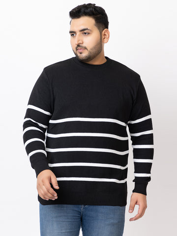 MEN ROUND NECK STRIPES PLUS SIZE SWEATER