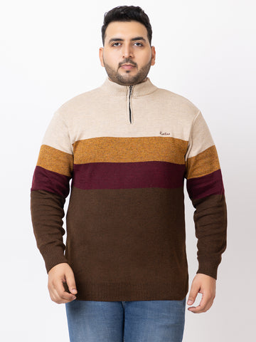 MEN HALF ZIPPER STRIPES PLUS SIZE SWEATER